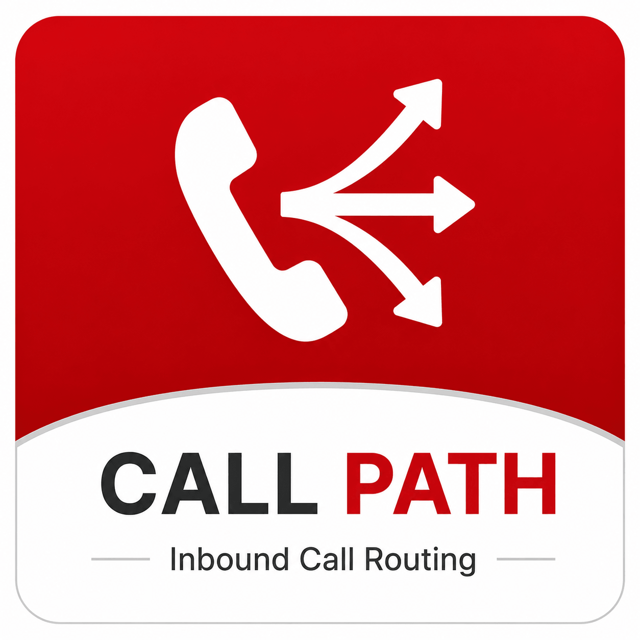 Call Path inbound call routing service icon showing a phone handset with multiple routing directions.